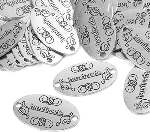 Haosell 100 Stück Handmade knöpfe Metall Label Hand Made Charm Anhänger für DIY Handwerk Schmuck Herstellung Findings Zubehör Handmade Kleidungszubehör Dekor DIY Buttons Handmade Labels
