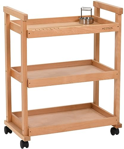 MEEDEN Arte Scaffalatura in Legno di Faggio, 3 Ripiani Carrello Con Ruote Portatutto, Studio Carrello Cucina e Bagno - Naturale
