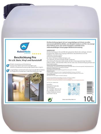 KaiserRein Bodenbeschichtung Beschichtung Pro Easy, Bodenversiegelung für wasserunempfindliche Böden, Hochglanz ohne Polieren, für Vinyl, PVC, Linoleum, Stein & Kunststoff, 10 L