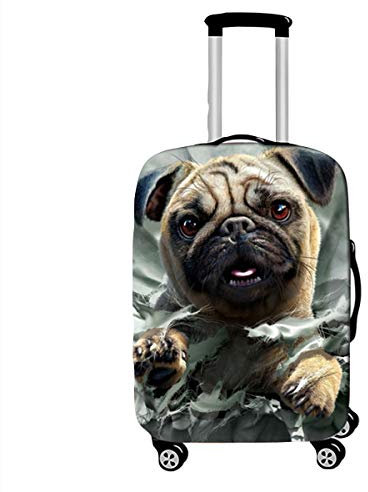 Surwin 3D Reise Kofferschutzhülle Waschbare Reisetasche Kofferbezug Elastisch Kofferhülle Gepäck Cover Reisekoffer Hülle Schutz Bezug Schutzhülle (Frecher Mops,XL (30-32 Zoll))