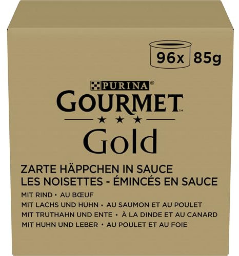 Gourmet Gold Zarte Häppchen in Sauce Katzenfutter nass, Sorten-Mix, 4er Pack (4 x 24 Dosen à 85g)