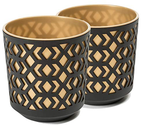 Tymar Lot de 2 pots de fleurs de forme ronde (noir/doré, Ø 29 cm)