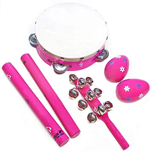 KEEPDRUM KDLT4C Percussion Set 5-teilig Pink Rosa Tambourin Klanghölzer Shaker Glockenstab