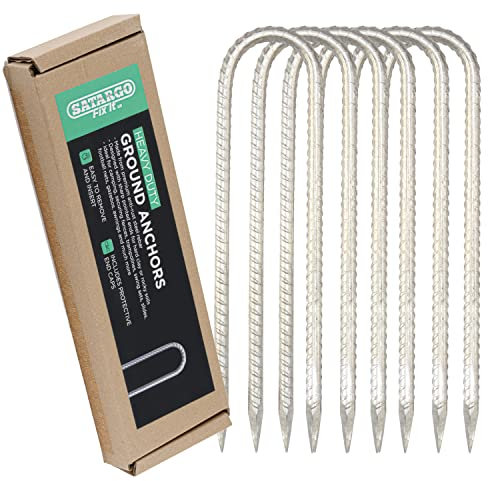 Satargo Set aus verzinktem Stahl für harte Böden – 30,5 cm Metall-Heringe für Zelt, Trampolin, Pavillon, 10 mm dick, Metall-Bodenanker, Heringe mit Silikon-Endkappen (6)