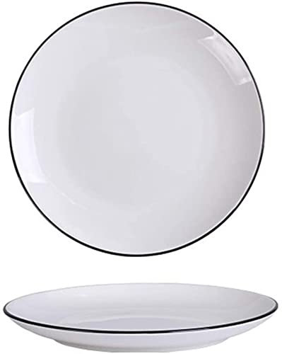Assiette blanche dîner plaque ensemble céramique cuisine plaque coutellerie set plates plats cuisine simple bord noir ligne ligne coutellerie assiette (Color : 10 Inch)