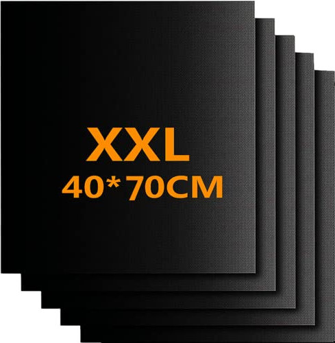 Vrent BBQ Griglia Tappetini Barbecue 40x70 cm Set 5Pz Stuoie Barbecue Antiaderente Riutilizzabili Senza-PFOA Resistente al Calore per Griglia a Carbone Gas We-BER 1