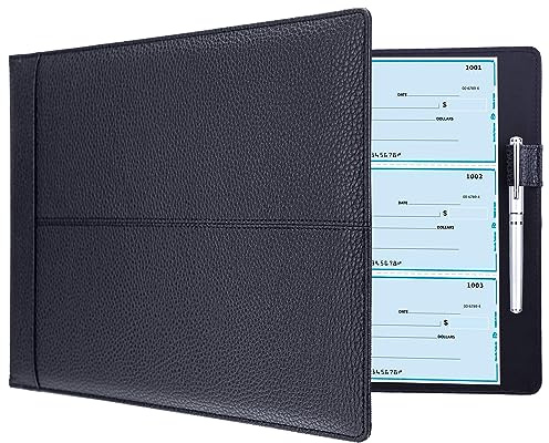 Antner 7 Ring Business Checkbook Binder for Business Checks, 600 Checks Capacity, PU Leather Check Book Binder Cover with Zipper Pouch, Executive Organizer Portfolio Holder for 9x13 Inch Sheets, Black