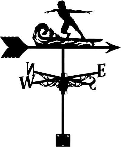 RKYRRKI Surf Silhouette Girouette Rétro Toit Installer Girouette Noir Peinture en Aérosol Métal Indicateur de Direction du Vent pour Grange Gazebo Extérieur Jardin Cour Décorer