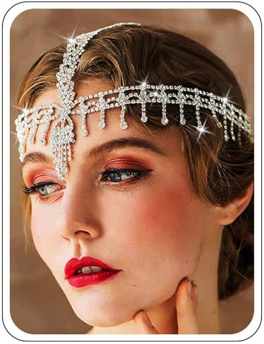 IYOU Cerchietto da Donna Anni '20 con Strass Argento Testa Vatena Nappa Copricapo da Sposa Gatsby Partito Pezzi di Capelli Gioielli per Sposa e Damigella D'onore