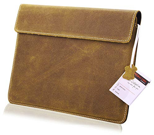 Leder Portfolio Dokumenten Organizer | A4 Dokumentenhalter Papier Dokumentenhülle Papierhülle Papiermappe mit Magnetverschluss | echtes Leder Organizer Mappe XXL GELB