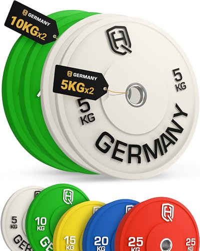 HQ Germany® Bumper Plates 50 mm [Nach IWF-Norm] - Hantelscheiben 5-25kg | Premium Vollgummi, Ø 450mm, 50mm-Bohrung, Shore-A 85 Härte, schmales Design, Edelstahl-Hülse