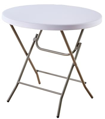 Home Source Folding Trestle Round 80cm Heavy Duty Table for Camping Catering BBQ Picnic Party Car Boot Sale, White