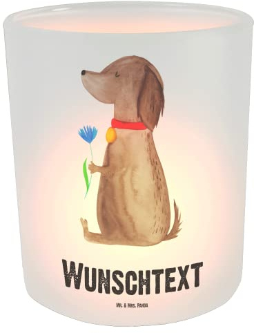 Mr. & Mrs. Panda Personalisiertes Windlicht Hund Blume - Personalisierte Geschenke, Hunde, Verrückt, personalisiert, Süß, mit Name, Kerzenglas Namen, Teelichtglas, Sprüche, Haha, Laterne