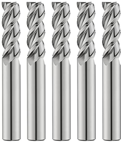 AYCHOLIZ 1/8 Carbide Square Nose End Mills Set 3 Flute Milling Cutter CNC Spiral Router Bits for Aluminum,Copper, Magnesium Alloys（5PCS）