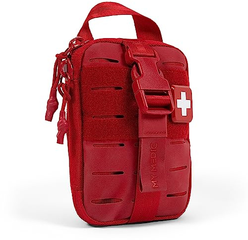 My Medic Sidekick - Camping Hiking and Backpacking First Aid Kit - 70 Items - HSA and FSA Eligible - Small Ifak Great for Travel or Motorcycle - Portable Emergency Kit – Red