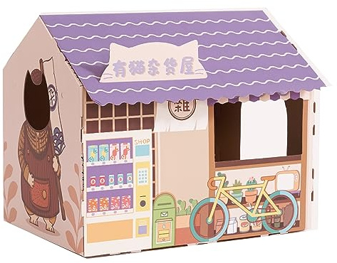 Casa de Cartón para Gatos, Caja de Rascador para Gatos, Casa de Juegos Reversible para Gatos, Juguete para Rascar Corrugado Reciclable, Almohadillas de Tablero Duraderas que(Tienda de comestibles)