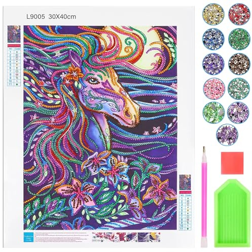 TECHEEL Diamant Painting Pferde Kinder 5D Diamond Painting Kinder Pferde Teenager Mädchen 30x40cm 5D DIY Diamantmaler-Set,Pferdes Diamond Painting Geschenke für 8 9 10 11 12 Jährige Mädchen Teenager