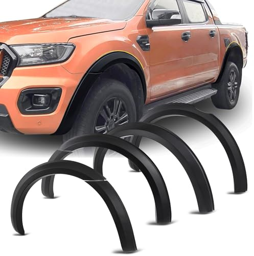 JHCHAN Kotflügelverbreiterung für Ford Ranger 2015-2022 T7 T8 Wildtrak XL XLT Limited ohne PDC, 4 Zoll Radlaufverbreiterung ABS Matt Schwarz Radlauf Schutzleisten Zubehör gegen Steinschlag & Schmutz