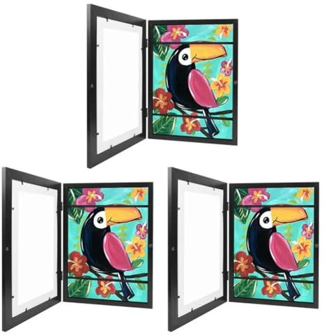 OPica 3 Stück Kinder-Kunstrahmen, aus Holz, wechselbar, für A4-Kunstwerk, Kinderprojekte, Heimbüro, Aufbewahrung, Bildanzeige
