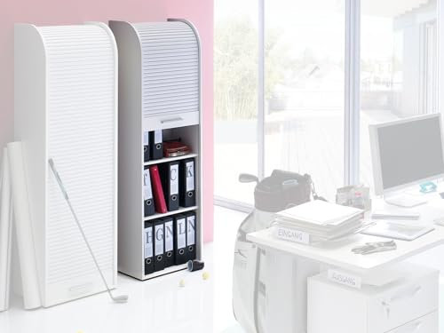 möbelando Rolloschrank Jalousienschrank Büroschrank Schrank Aktenschrank Organizer I Weiß matt/Weiß
