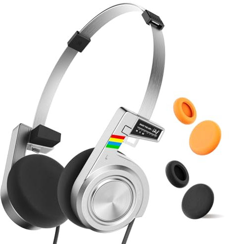 iKF R3 Kopfhörer Kabellos Bluetooth Retro, Vintage On Ear Headphones, bis zu 60 Stunden Spielzeit, Deep Bass, Abnehmbare Ohrmuscheln, Leichtgewicht, Anschluss von Zwei Geräten für Laptop/PC (Silber)