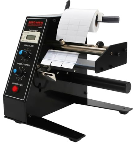 JAYEUW Automatischer Etikettenspender Mit digitaler Anzeige Etikettiermaschine Etikettiergerät max. Breite 140 mm Länge 200 mm