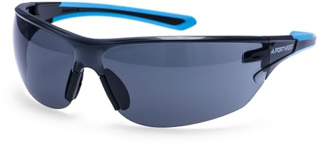 Portwest PS19 Essential KN Safety Glasses Lightweight Dual Material Frame Anti Scratch Anti Fog Clear Lens Comfortable Fit Industrial Worksite Eye Protection Certified PPE, Smoke, One Size