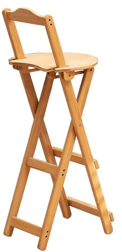 Bambus-Klapphocker, Hohe Klappbar Barhocker mit Rückenlehne, Tragbarer Klappstuhl Holz, für Outdoor, Camping, Küche, Geschäft, Café (Color : Primary Color 1pcs, Size : 63cm/25in)