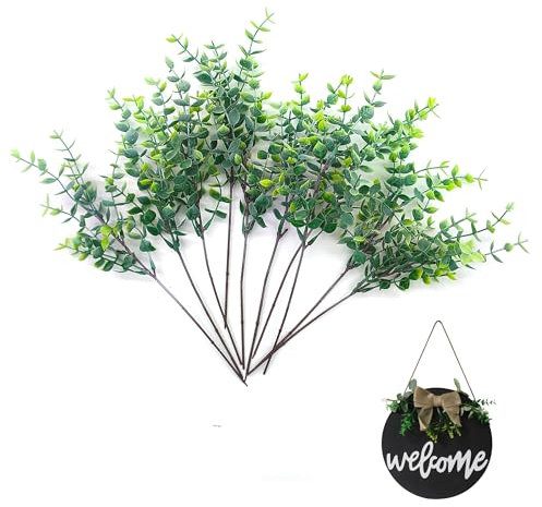 XCSJ 10 Pcs Künstliche Zweige Grüne Fake Pflanze Zweige mit Blättern Realistische Pflanzen für Hochzeit,Schlafzimmer, Blumensträuße, Vasendekoration, 28cm (B)