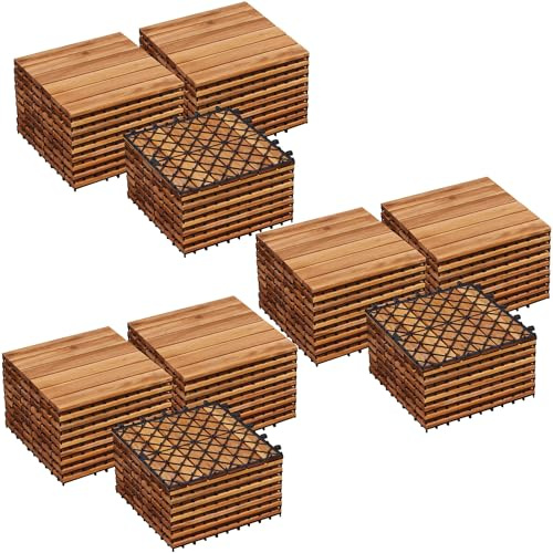 Yaheetech Holzfliesen Akazie 30x30 cm, 81er Set-ca. 7,8 m² Terrassenfliesen Balkonfliesen Klicksystem, Wetterfest Bodenfliesen Gartenfliesen für Terrasse, Balkon & Garten, Holzfarbe