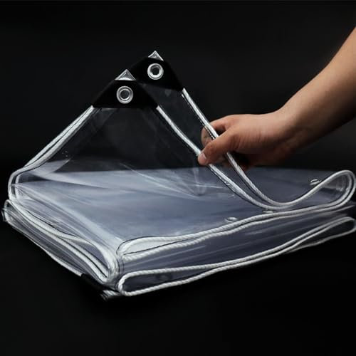 AMZZHAO Plane Transparent,wasserdichte Abdeckplane Transparent,Regenschutz Windschutz Tarp,mit ösen und 5m abdeckseil,für Terrasse,Pavillon,Terrassen,Windschutz,AußEnbereich