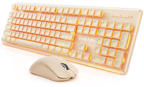 Tastiera wireless e mouse Combo con copritasti retroilluminati caldi | EWEADN - Tastiera Bluetooth e 2.4G Dual Mode, 2000 mAh, ricaricabile, silenziosa, per PC desktop Windows, colore: oro rosa