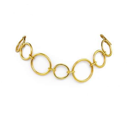 MAJALE Goldene Halskette mit Ringen aus Edelstahl – kombiniertes Design aus großen und kleinen Ohrringen, Chunky-Schmuck im Trend mit 24-karätiger Goldbeschichtung, 45 cm + 5 cm Extras, Pequeño,
