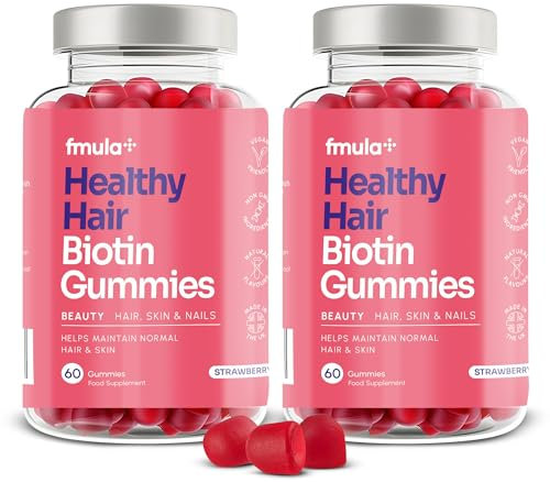 Healthy Hair Biotin Gummies for Hair Growth | Hair, Skin and Nail Gummies | Vegan Biotin Supplement for Women | High Strength Biotin Hair Vitamins | Made in The UK - Value Pack of 2 (60 x 2)