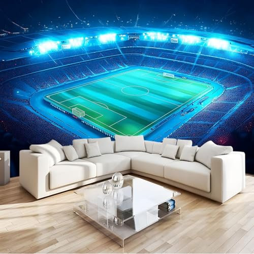 Papel Pintado 3D Realismo Campo De Fútbol ​​Luces Mural Sala de Estar Tv Sofá Fondo Tela de pared Hogar Pared Pintado Papel Tapiz TV 3D Decoración Dormitorio Fotomural Sala Mural 350 x 256 cm