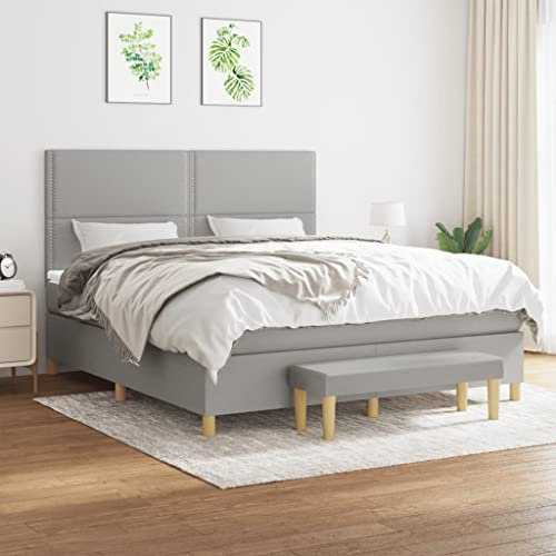 OHOOWOO Boxspringbett mit Matratze Hellgrau 180x200 cm Stoff,Entspanntes Schlaferlebnis: Boxspringbett mit Kopfteil, Matratze und Topper