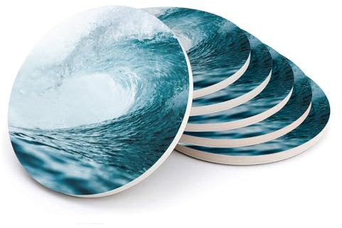 Untersetzer aus Keramik, rund, Welle, Meer, Ozean, Wasser, Foto Marine, Tauchen, Surfen, Bali – 6 Stück (108 x 108 mm)