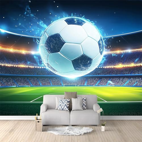 Azul Papel Pintado Pared Moderno 200 x 140 cm Realismo Estadio Fútbol Resplandeciente Fotomurales Decorativos Pared Tejido No Tejido Decorativos Murales Fotográfico Moderno Decoración de Paredes