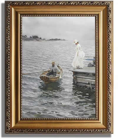 AGOLINE Vintage Gold Framed Wall Art for Living Room,Lake Lady,12x16 IN | Vintage Framed Pictures for Bedroom,Classic Oil Painting Art Prints,Victorian Aesthetic Home Decor