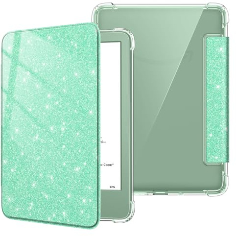 Fintie Hülle für 6 Kindle (11. Generation) – 2024/2022 | Clear Weich TPU Case, Leichte Cover, Auto Sleep/Wake für 6 Zoll Kindle Basic, Glitzer Grün