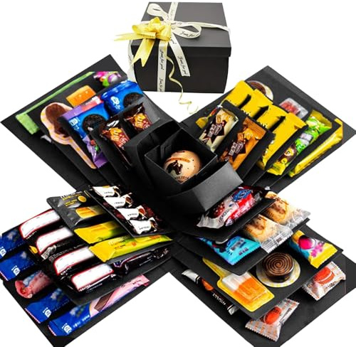 BCENG 5-lagige Kreative Geschenkbox Explosionsbox DIY Handgemachte | Geschenkbox Überraschung Box Mit Klebeband Und Band Explosion Box für Valentinstagsgeschenke Geburtstag Hochzeitstag Schwarz