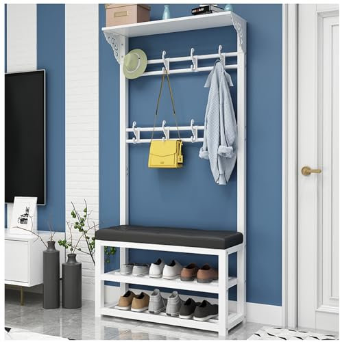 Meuble Chaussure Entree avec Banc et Porte Manteau Portemanteau PorteManteau Multifonctionnel avec Étagère à Chaussures à 2 Niveaux pour Couloir Salon C80CM