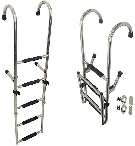 Pontoon Boat Ladders 5 Step Folding, Portable Stainless Steel Boarding Ladder with Wide Pedal Hand Railing, Swimming Pool/Marine Yacht/Dock