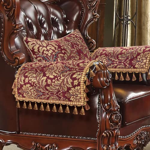 TOPLUXE Sofa Armrest Covers Set of 2, Damask Sofa Arm Covers with Tassels, Nonslip Furniture Protector for Chair Couch Recliner 50x60 cm (Red)