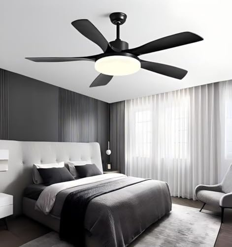 AstrizLamp Ventilador de Techo con Luz, φ-102cm Negro 5 ABS Aspas, Reversible Cobre Motor DC Control Remoto&Interruptor de Pared 6 Velocidades Regulable Silencioso Ventilador Techo LED