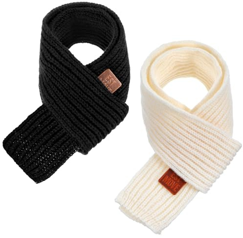 APLZGMG 2Pcs Warm Kids Winter Knit Scarves, Soft Knitted Neck Warmer Toddler Scarf, Child Warm Scarves Wrap for Boys Girls (black, beige)