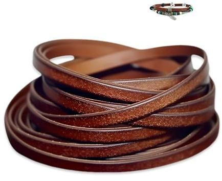 HMCEY Cordino Cuoio Piatto 5 mm,Fettuccia Cuoio,Cordoncino In Pelle,Corda PelleMarrone,Strisce Di Pelle,Laccio Cuoio per Collane,Filo Cuoio per Bracciali,Stringa Cuoio Piatta per Fai Da Te Artigianato