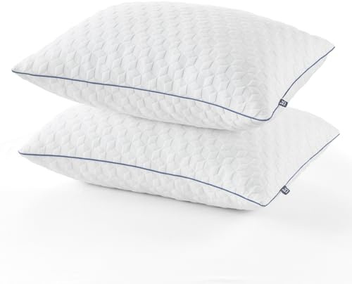 BedStroy 2 Pack Pillows Shredded Memory Foam Pillow, Hypoallergenic Hotel Style, Adjustable Ultra Soft Microfibre Fill, Machine Washable (51x66cm)