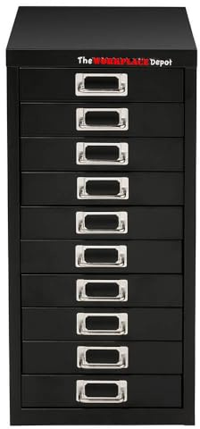 The Workplace Depot Multi Drawer Filing Cabinet – Steel A4 Desk Organiser, 5/10/15 Drawer, Black, Under Desk Storage for Offices, Home Offices & Workshops (10 Drawer)