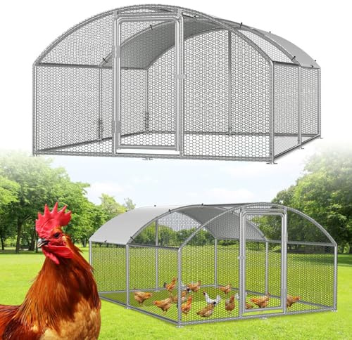 Vkechh Freilaufgehege 3x4x2m – Begehbarer Hühnerstall Bogenaufsatz Metall Freigehege, Hühnerkäfig Kleintierstall Voliere mit Dachplane, Heimtiergehege für Hühner Geflügel Kleintiere